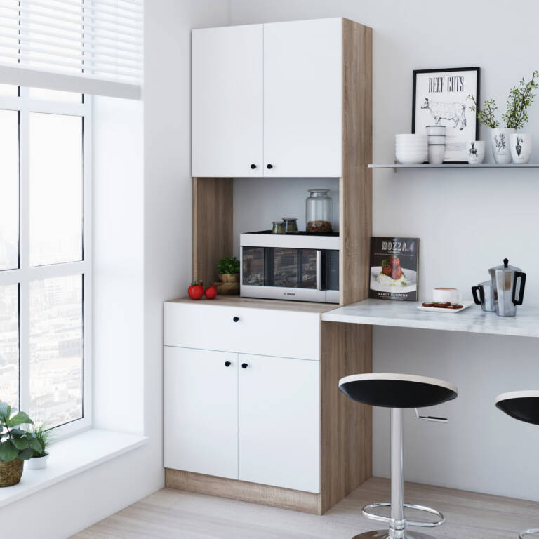 Kitchen Cabinet with Storage Shelves and Microwave Stand