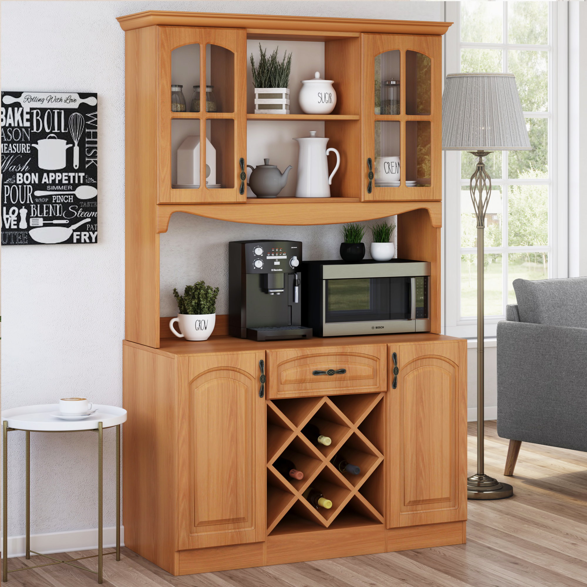 Large Kitchen Storage Cabinet MDF Cherry